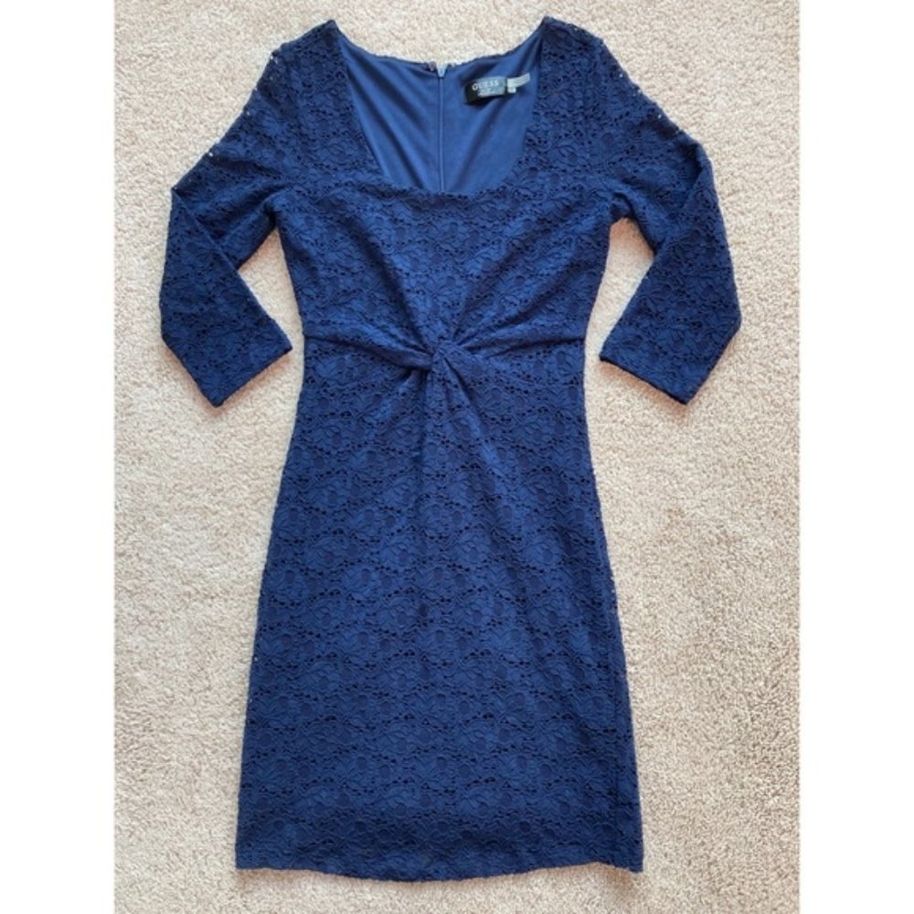 ***New with Tag $89 Retail Guess Navy Blue Lace Eyelet Mini Dress in Size 4***